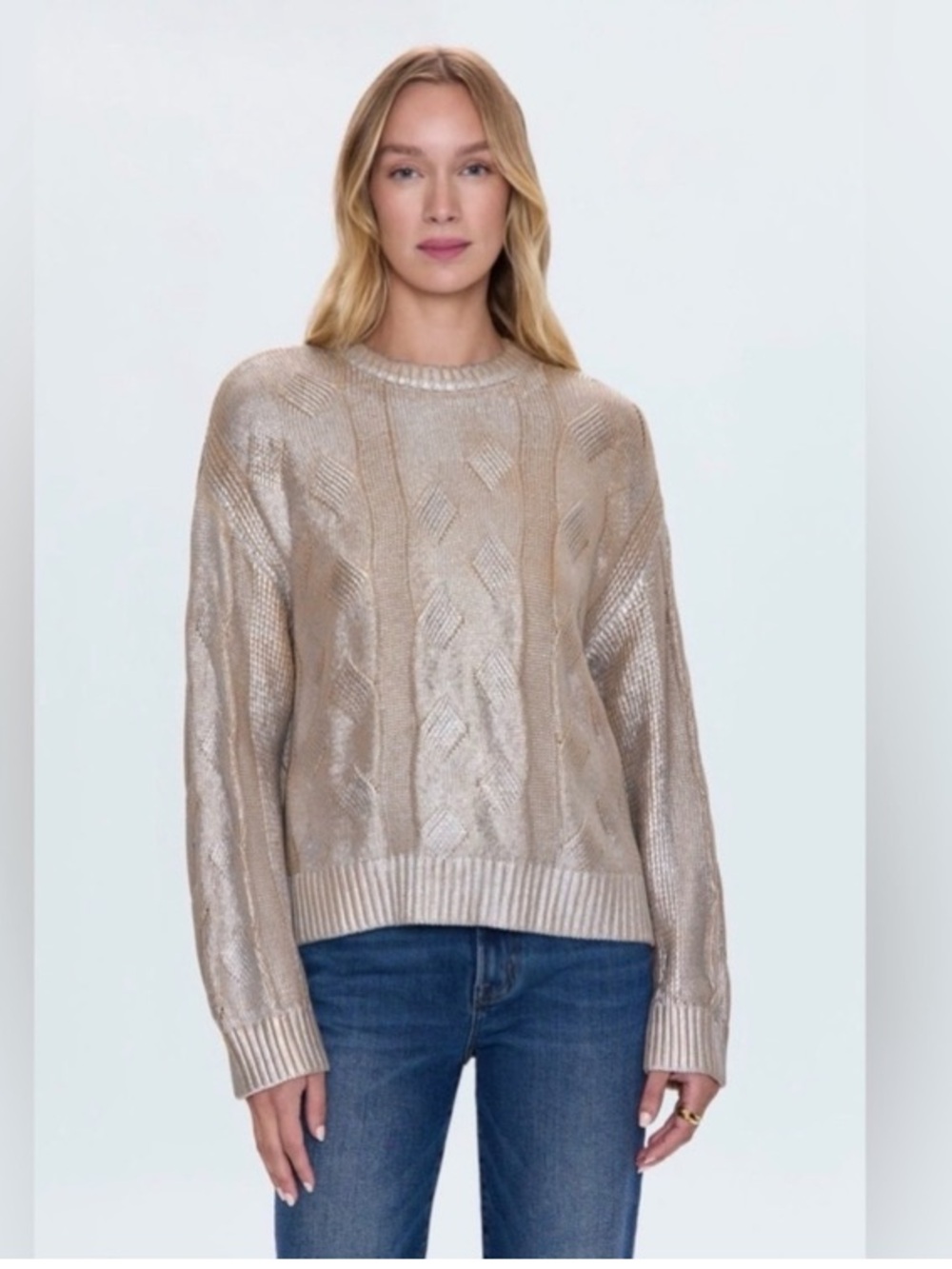 Pistola Everly Metallic Foil Cable Knit Crewneck Sweater Size Medium